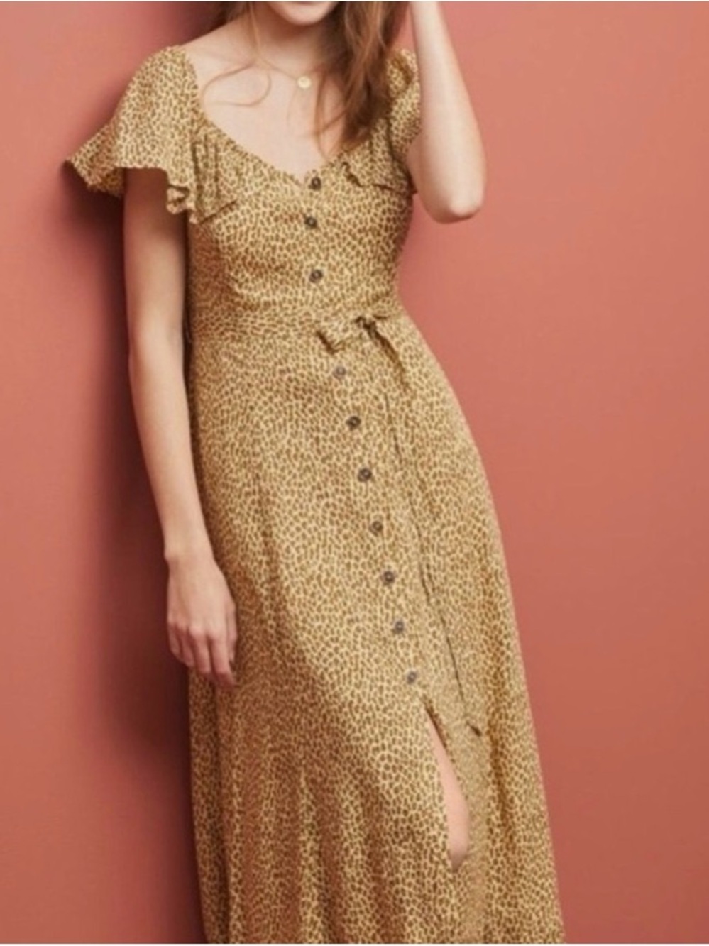 Anthropologie Maeve Cheetah Print Button-Front Midi Dress 4